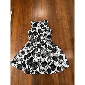 Danny & Nicole Black White Floral Fit & Flare Dress Size 14